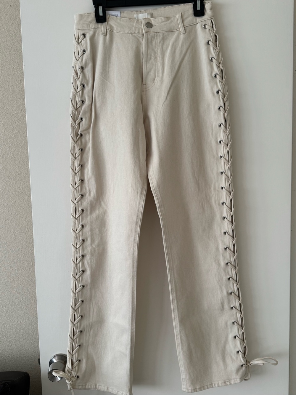 H&M Cream High-Rise Jeans with Side Lace Up Detail